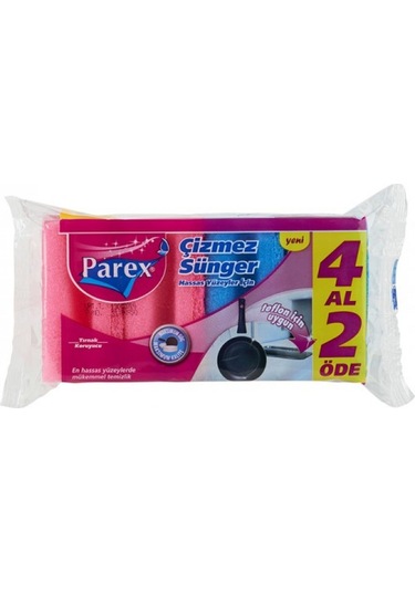 Parex Tırnak Koruyucu Çizmez Bulaşık Süngeri 4 Adet Çok Renkli