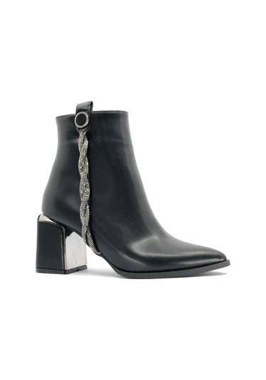 Feles Burgu Şerit Taş Detaylı Klasik Kadın Bot Siyah