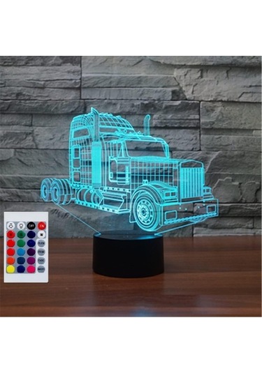 Szypzstore Çocuklar Için Gece Lambası 3d Kamyon Led Lamba Uzaktan Kumandalı 16 Renk Değiştirme Noel Doğum Günü Hediyesi Çocuk Için T2w2ze Siyah
