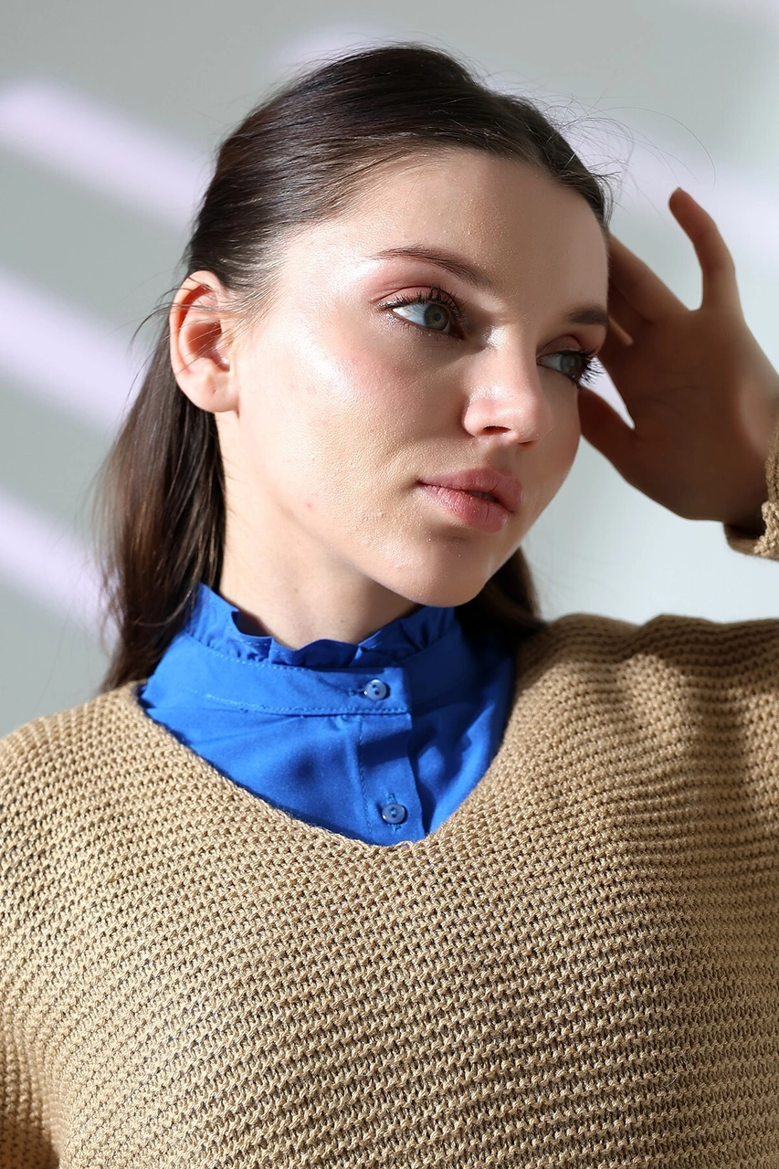 Schık Schık Pamuklu Fırfır Yaka Çıkarılabilir Yarım Gömlek Saks Sckwm24gml02 Saks