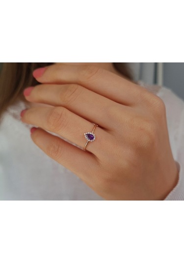 Sirius Pırlanta Damla Ametist Taşlı Yüzük 0817R0232