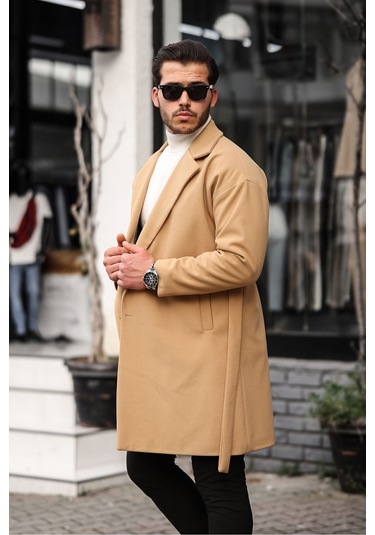 Mero Life Erkek Vizyon Kemerli Oversize Rahat Kesim Kaşe Kaban Vizon
