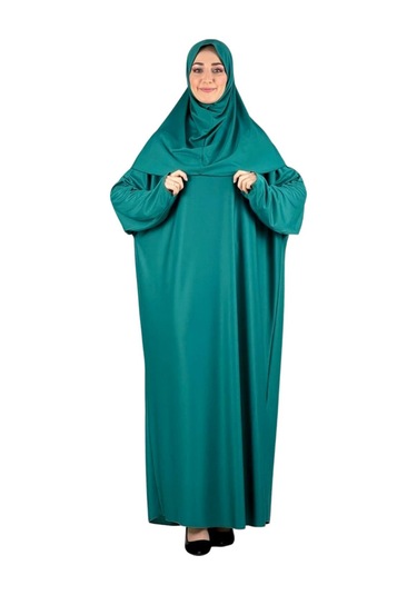 Namaz Elbisesi Eşarp Seccade Tesbih Set, İslami Giyim Takım Ferace Turban Şal Yeşil