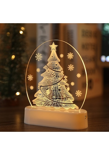 Soulader Akrilik Tabanlı Led Işıklı Neon Gece Lambası Noel Ağacı Dekorasyonu Ev Parti Süsleri Gri
