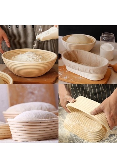 Maoyaya Saçımalı Ekmek Pişirme Seti, 2 Paket 10 İnç Yuvarlak Ve Oval Banneton Prova Sepeti, Astarlı Ekmek Fermantasyon Araçları Diğer