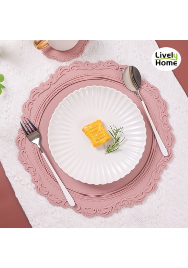 Silikon Placemat Yuvarlak Çiçek Kahve Yemek Masası Matı 34cm Kabartmalı Pembe Bardak Altlığı Isıya Dayanıklı Mutfak Sofra Takımı Yemek Matı Açık Gri, 34cm Diğer