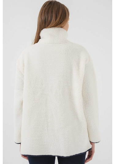 Gabria Fermuarlı Peluş Mont Ekru - Siyah