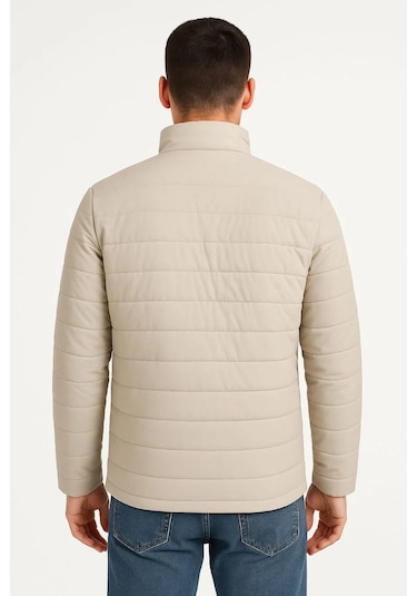 Erkek Bomber Mont Ceket Su İtici Kumaş, Kapitone Astarlı, Fermuarlı, Kışlık - Bej Bej