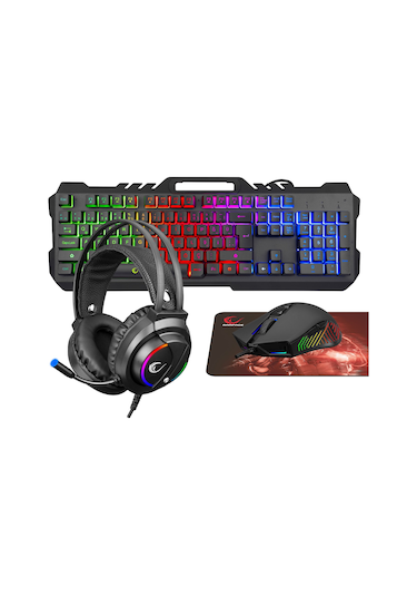 Rampage Fitment KM-GX7 Kablolu Gökkuşağı Aydınlatmalı Klavye + Mouse + Kulaklık + Mouse Pad
