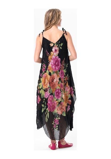 Askılı Vual Afrodit Midi Boy Yazlık Elbise Siyah 6190 - Kadın