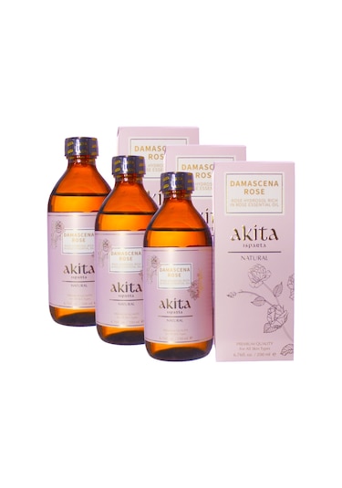 Akita Doğal Yağı Alınmamış Gül Suyu Cam Şişe 3 x 200 ML