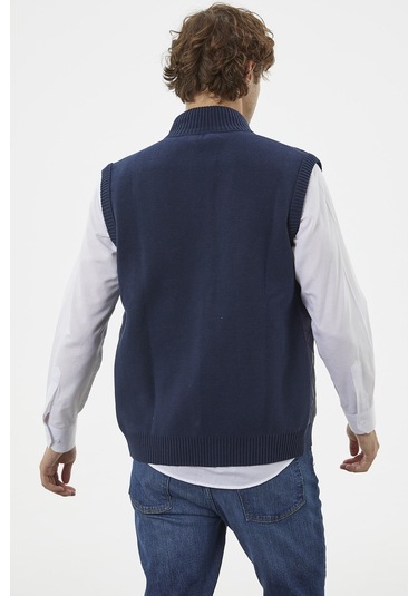 Fermuarlı Yarım Balıkçı Önü Kapitone Triko Yelek - Lacivert 001
