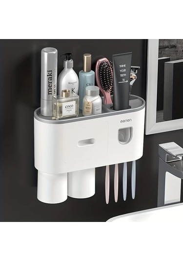 Fastbuy Challenger Siyah 2li Fincan Seti Cok Fonksiyonlu Diş Fırçası Tutucu Otomatik Macun Sıkacağı Duvara Monte Siyah Siyah