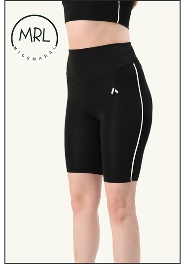Kadın Siyah Yüksek Bel Toparlayıcı Biker Şort Kısa Spor Tayt Likralı Dalgıç Biker Tights 1043 Siyah Beyaz