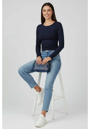 Yanı Büzgülü Bluz Lacivert T4322 Lacivert