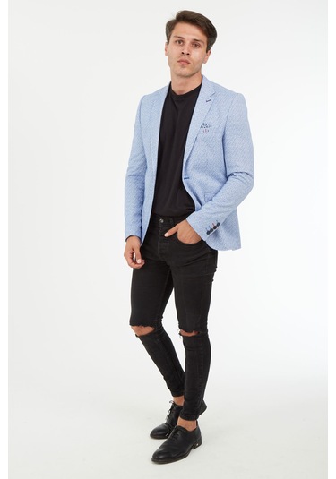 Sposo 5127 Dar Kalıp Yarım Astarlı İndigo Erkek Blazer Ceket İndigo
