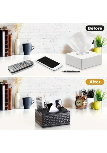 Sunshine011 Black Ldq 4 Bölmeli Çok Amaçlı Suni Deri Mendil Ve Saklama Kutusu, Uzaktan Kumanda Ve Ev Eşyaları İçin Siyah