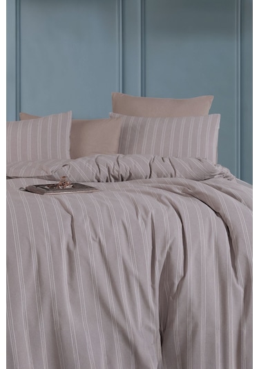 Organik Keten Çift Kişilik Nevresim Takımı Kahverengi