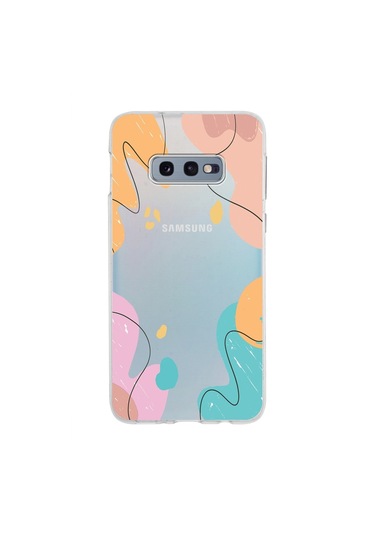 Samsung Galaxy Uyumlu S10e Kapak Karışık Renkler Tasarımlı Şeffaf Silikon Kılıf Şeffaf