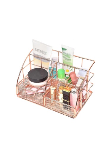 Ganzhoushop Metal Masa Düzenleyici, Masa Masa Kırtasiye Depolama Rafı, Çok Amaçlı Kozmetik Kalem Düzenleyici Gül Altın