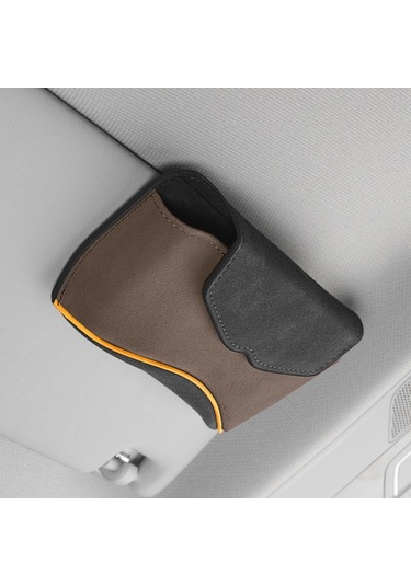 Araba Güneş Vizörü Çok Fonksiyonlu Gözlükler Kılıf Kartı Depolama Braketi Mocha Brown 1 Adet