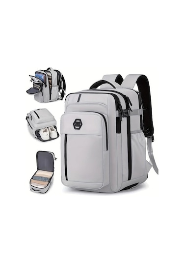 Sandwich Silvery Gray Kadın Seyahat Sırt Çantası - 15.6 Laptop Bölmeli Gri