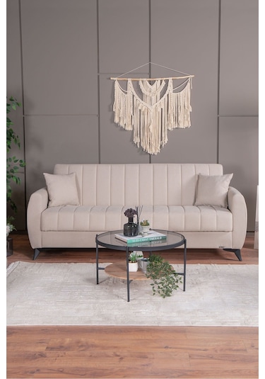 Kilim Mobilya Linda Üç Kişilik Kanepe Yüksek Ayaklı Krem