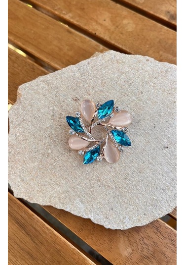 Mavi Taşlı Broş Çok Renkli