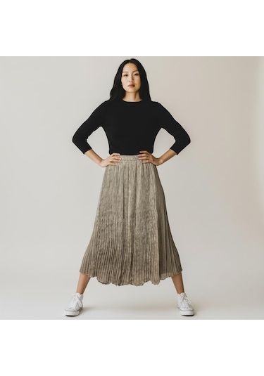 Eren Style Pileli Beli Lastikli Şifon Etek 95 Cm - 38-50 Vizon