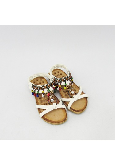 GUJA BLG22Y154 BEYAZ KIZ ÇOCUK ARKADAN LASTİKLİ BONCUKLU SANDALET Beyaz