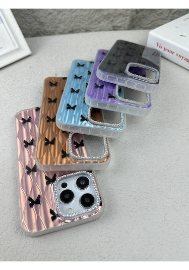 İphone 13 Uyumlu Fiyonk Desenli Sararmaz Sert Mika Premium Kalite Telefon Kılıfı Arka Kapak Siyah