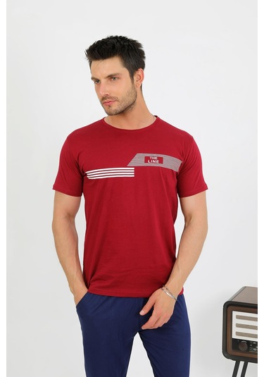 Akbeniz Erkek Pamuk Kısa Kol Pijama Takım Bordo 6875 Bordo
