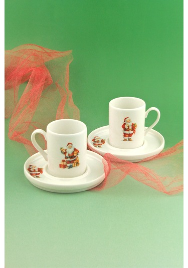 Santa Joy İki Kişilik Porselen Kahve Fincan Takımı Beyaz