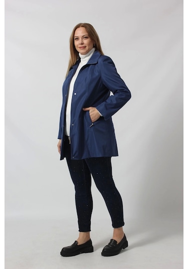 1616 Fermuarlı Cep Detaylı Kapuşonlu Bondit Ceket Sax Saks Mavi