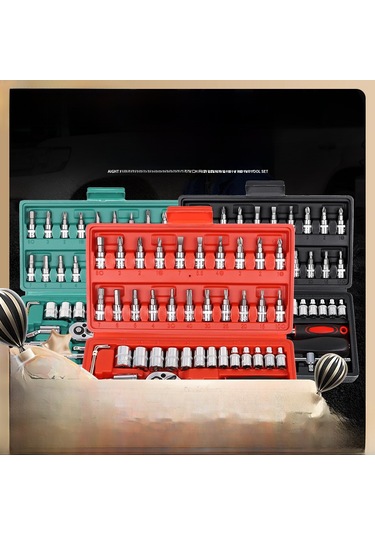 Teltree Profesyonel Otomobil Tamiri İçin 46 Parça Ratchet Anahtar Seti - Tamir Çalışmaları Ve Bakım İçin Tam Zirve Takım