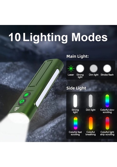 Brightnova Yeni Çok Fonksiyonlu 1pc Black Usb Şarj Edilebilir Cob Güçlü Yan Işık Bisiklet Farı Kampçı Işık Altın