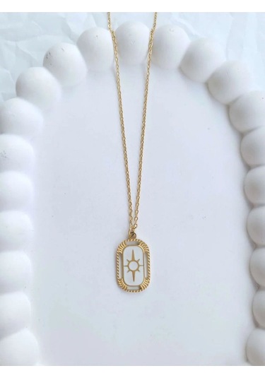 Çelik Gold Dikdörtgen Plaka Antik Kadın Kolye Sevgiliye Hediye Altın