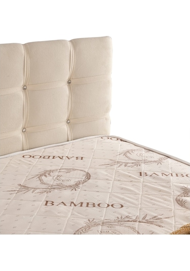 Azrayatakmobilya Yakut Tek Kişilik Yatak Baza Başlik Mdf+Profil+Özel Kumaş Krem