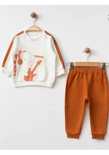 Erkek Bebek Dinazor Baskılı Organik Eşofman Takım-15477 renkli