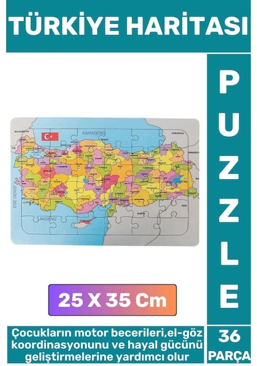 Eğitici Eğlenceli El-göz Koordinasyonu Motor Becerisi Geliştiren 36 Parça Puzzle Türkiye Haritası
