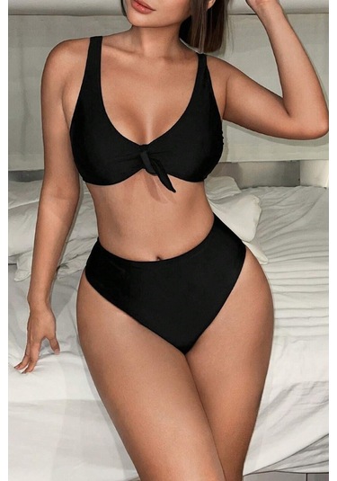 Angelsin Şık Yüksek Bel Bikini Altı Siyah