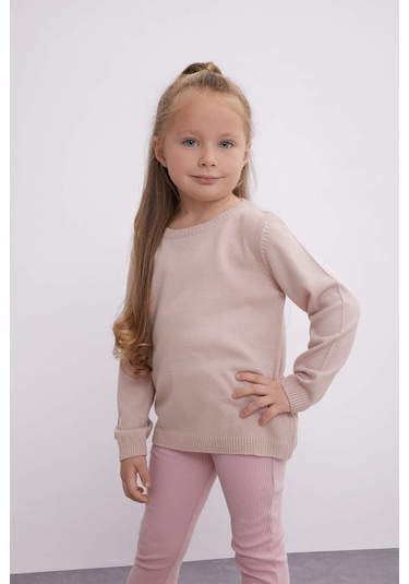 Defacto Kız Bebek Açık Pembe Bisiklet Yaka Basic Düz Triko Kazak X8187A224AUPN262 Pembe