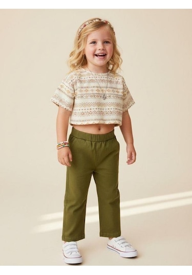 Zekids Kız Çocuk Yüksek Bel Pantolon-16976 Haki