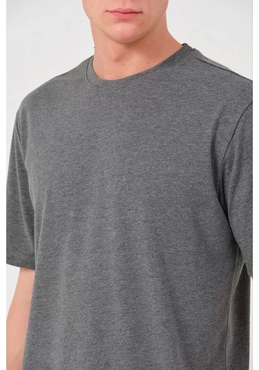 Unisex Düz Biskilet Yaka Oversize T-shirt - Füme Füme