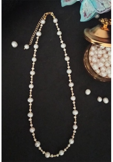 24k Altın Kaplama Gerçek Kum İnci Aranjman Dorika Detaylı Kolye B Çok Renkli