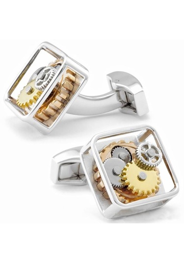 Omark Cotton Gümüş Çerçeveli Saat Dişlisi Kol Düğmesi Gümüş