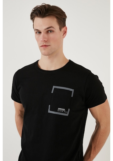 Buratti Bisiklet Yaka Pamuklu Slim Fit Erkek T Shirt 541Rework Siyah