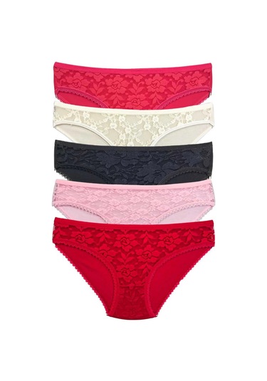 Biçomi 5 Adet Önü Dantelli Transparan Kadın Slip Külot S59 Çok Renkli