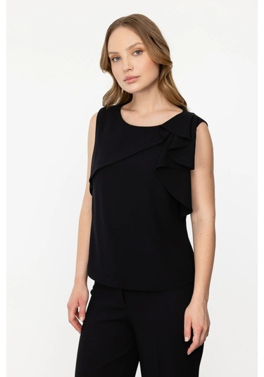 Ekol Kadın Önü Fırfırlı Bluz 1210 Siyah