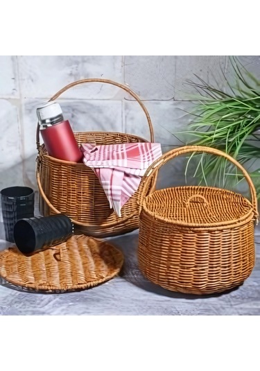 Spt-284 Yuvarlak Pıknık Sepetı Buyuk Kahverengi
